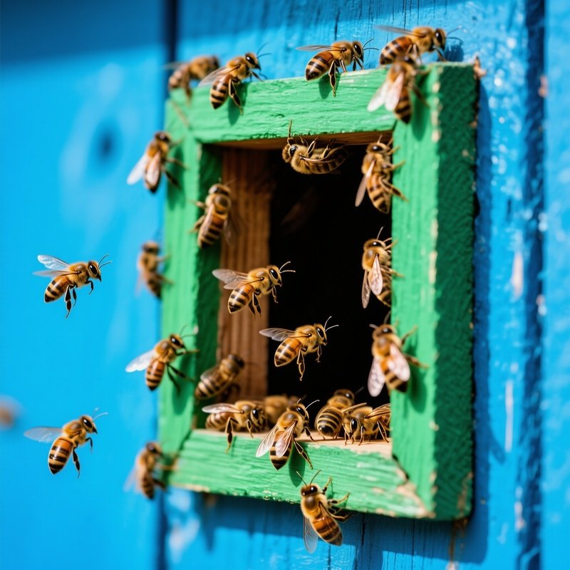 Bees At A Beehive Entrance Bees Hive