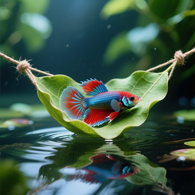 Betta On Leaf Hammock Near Surface