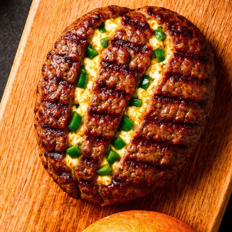 Biftekigemisto Beef Burger With Feta And Peppers