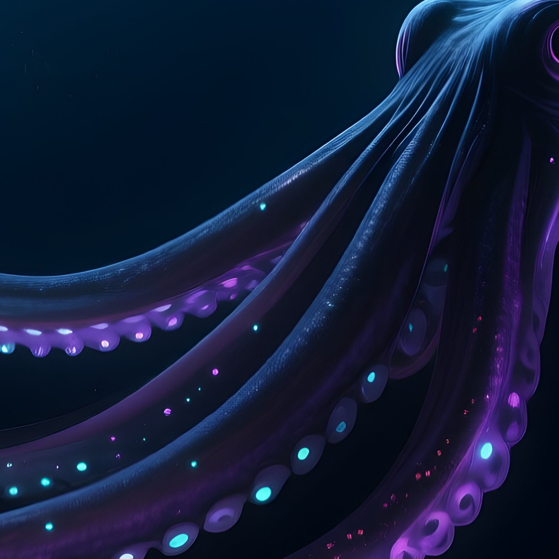 Bigfin Squid Impossibly Long Ribbon Arms Drifting In The Dark - Full Resolution Quality Preview
