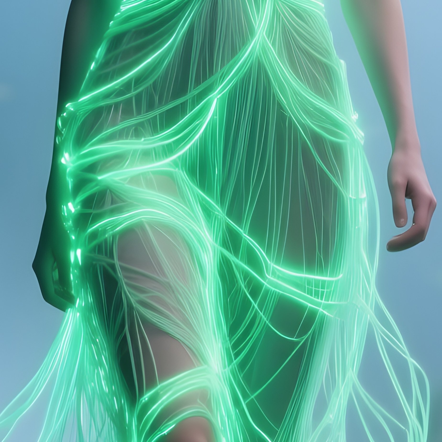 Bioluminescent Dress Model Runway - Full Resolution Quality Preview
