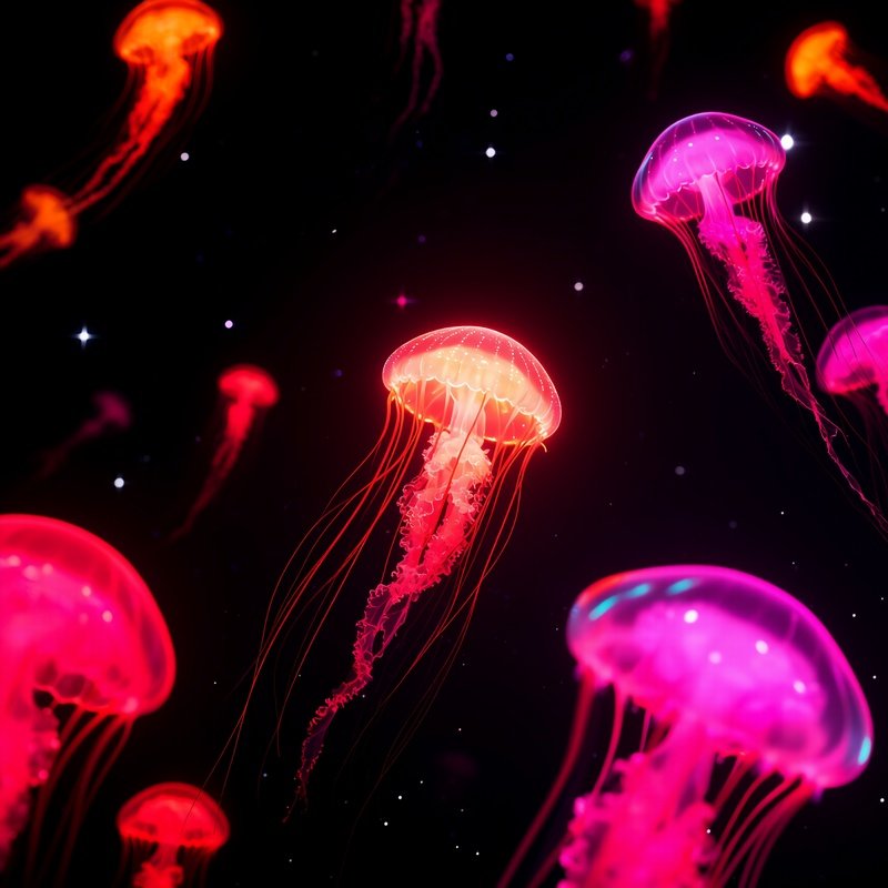 Bioluminescent Jellyfish Swarm In Space