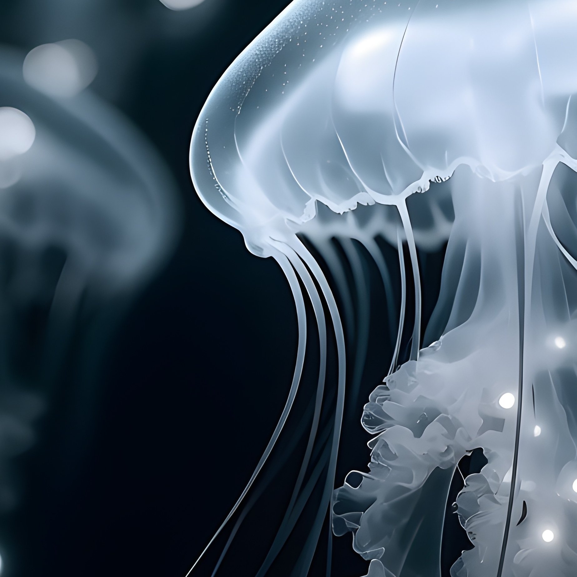 Bioluminescent Jellyfish Swarm In The Dark Art - Full Resolution Quality Preview