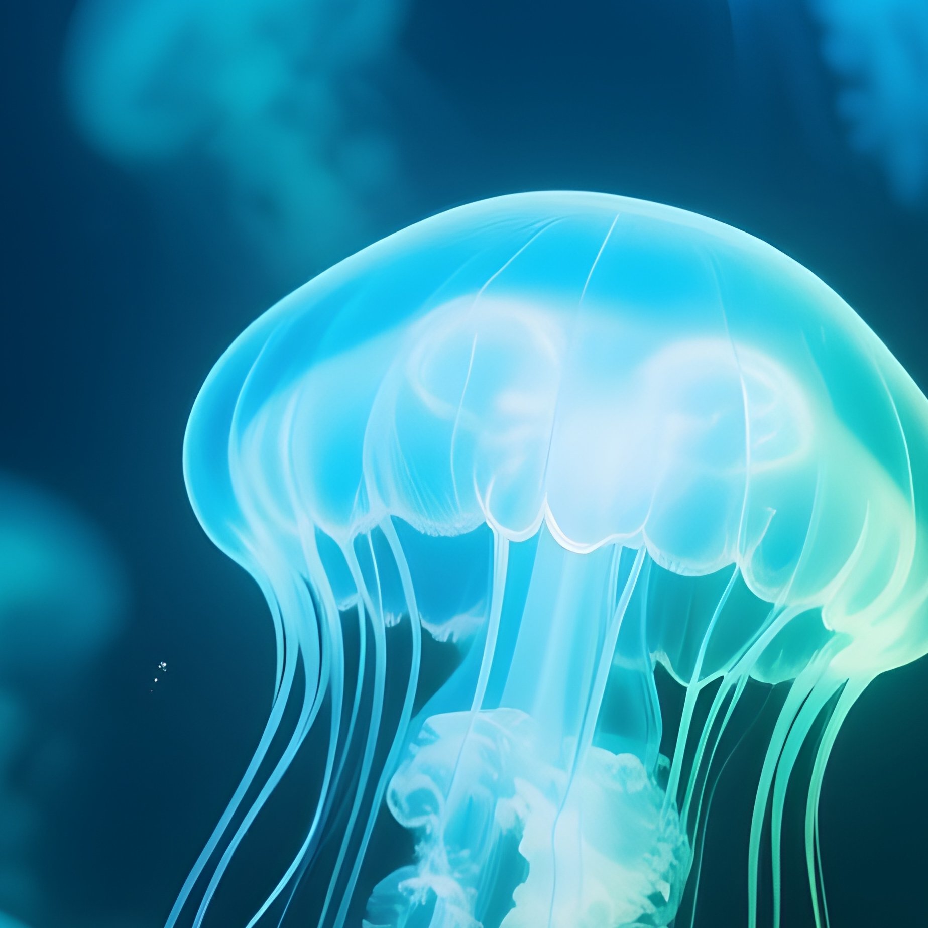 Bioluminescent Jellyfish Swarm In The Deep Sea - Full Resolution Quality Preview