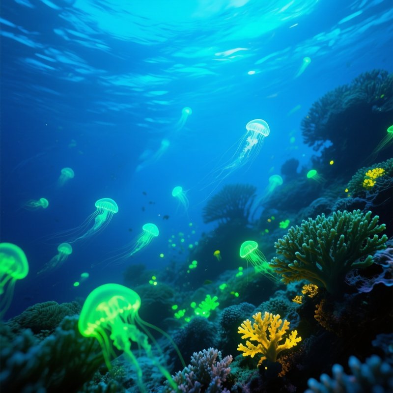 Bioluminescent Plankton Underwater Scene