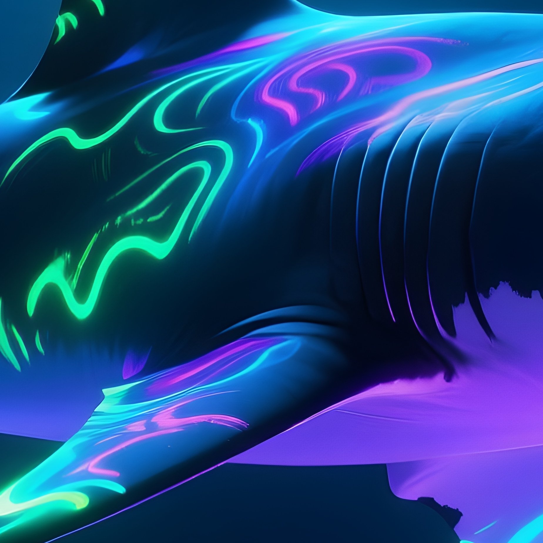 Bioluminescent Shark Gliding Beneath Surface Glowing Patterns - Full Resolution Quality Preview