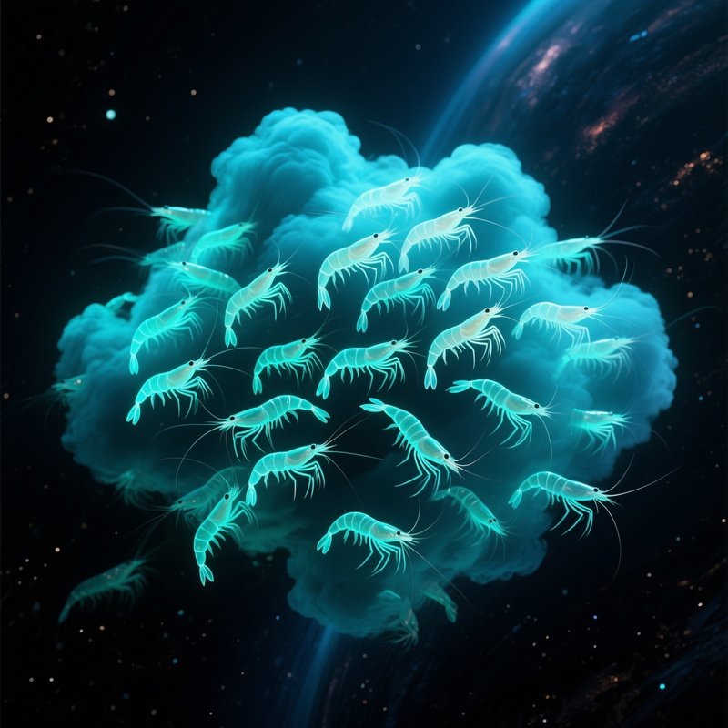 Bioluminescent Shrimp Cloud Science Fiction Artwork