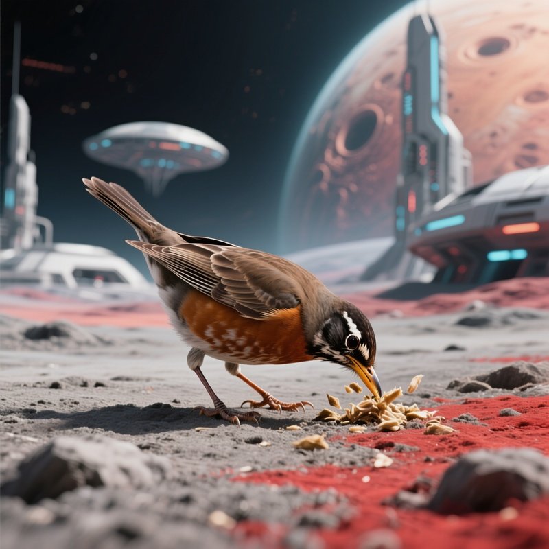 Bird American Robin Pecking Playfully At Ground Science Fiction
