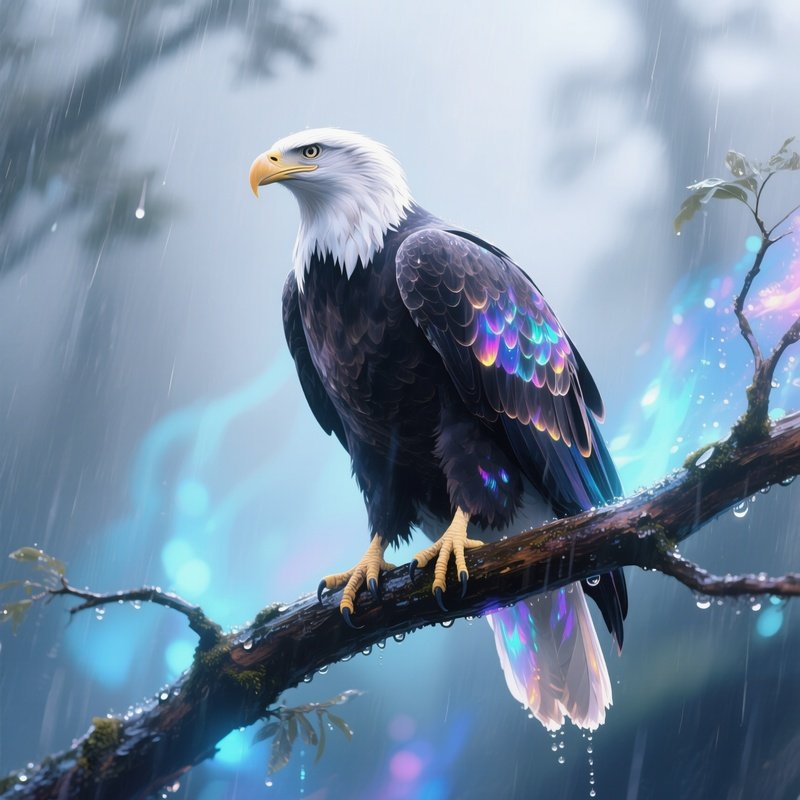 Bird Bald Eagle Perched Gracefully On A Branch After Rain
