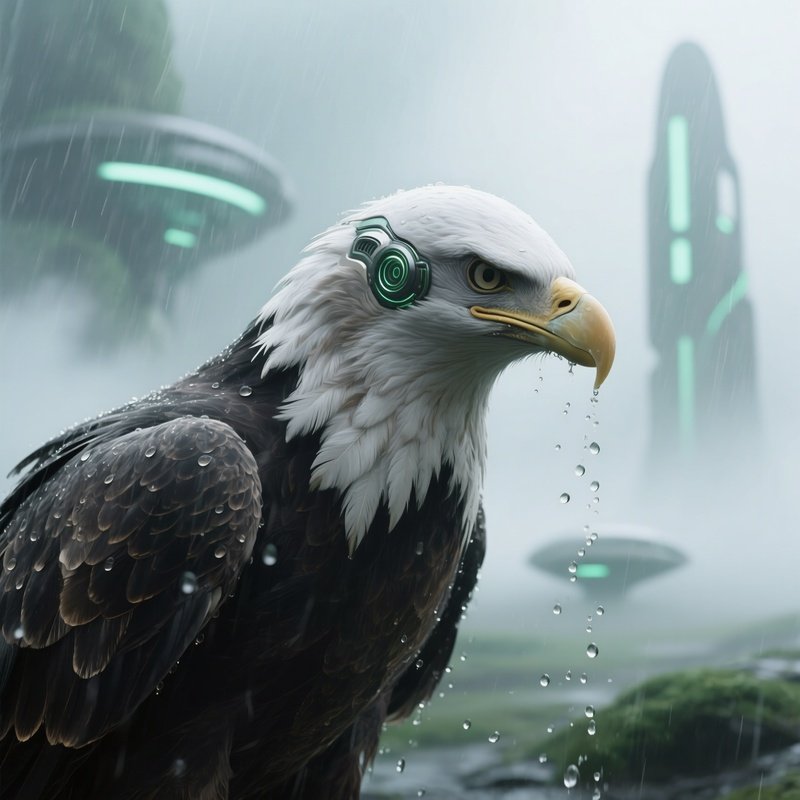 Bird Bald Eagle Shaking Off Raindrops In Morning Mist Science Fiction