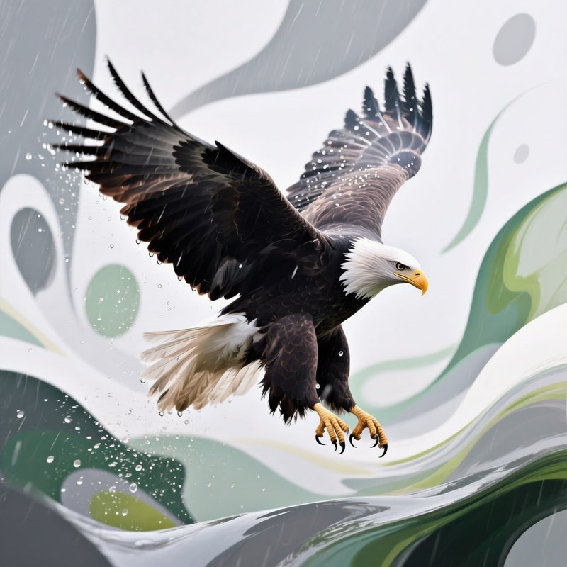 Bird Bald Eagle Shaking Off Raindrops In Morning Mist Abstract