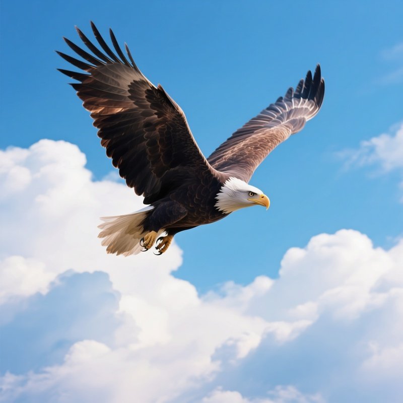 Bird Bald Eagle Soaring High With Clouds Beneath
