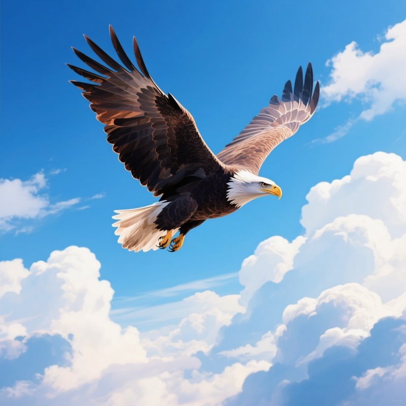 Bird Bald Eagle Soaring High With Clouds Beneath