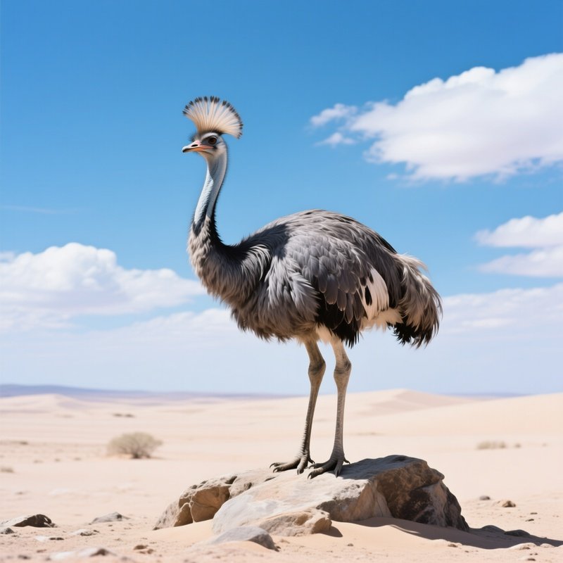 Bird Emu Standing On Rock In Desert