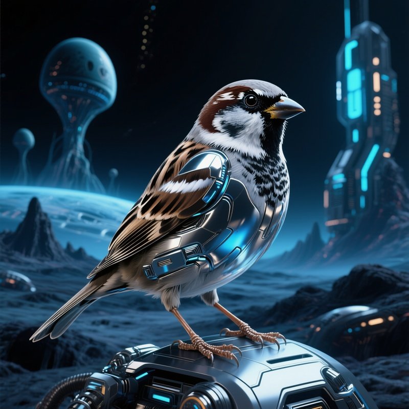 Bird House Sparrow Art Sci Fi