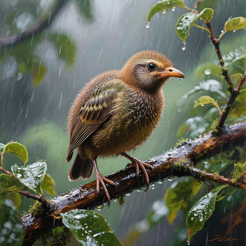 Bird Kiwi Perched Gracefully On A Branch After Rain