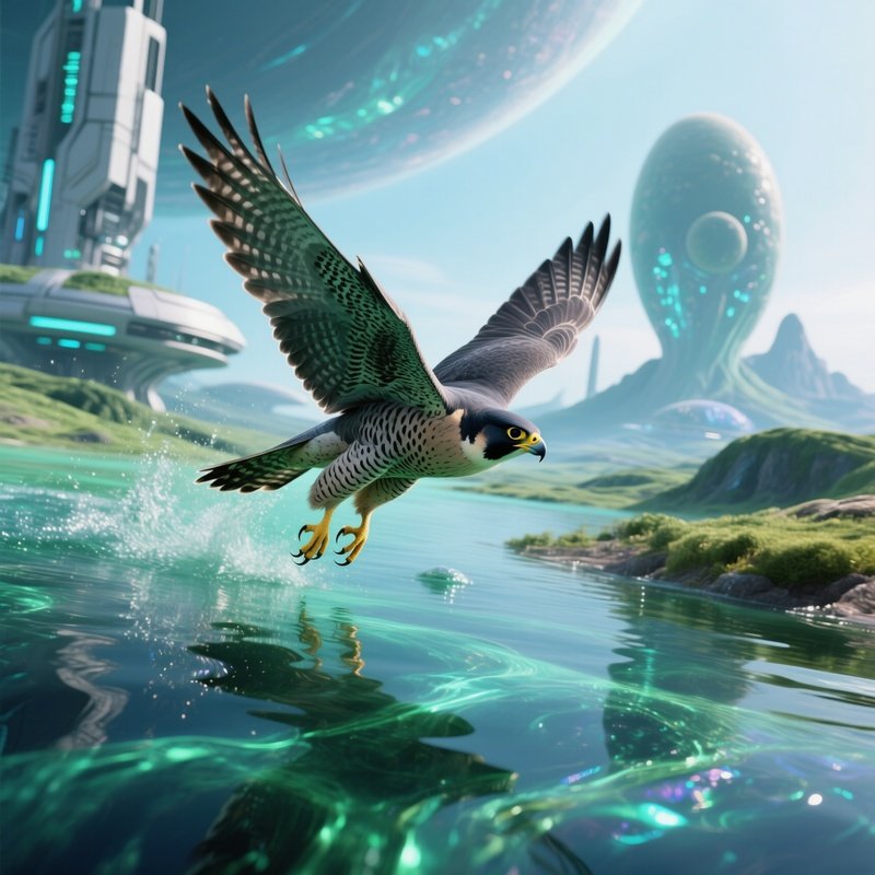 Bird Peregrine Falcon Diving Towards Water Science Fiction