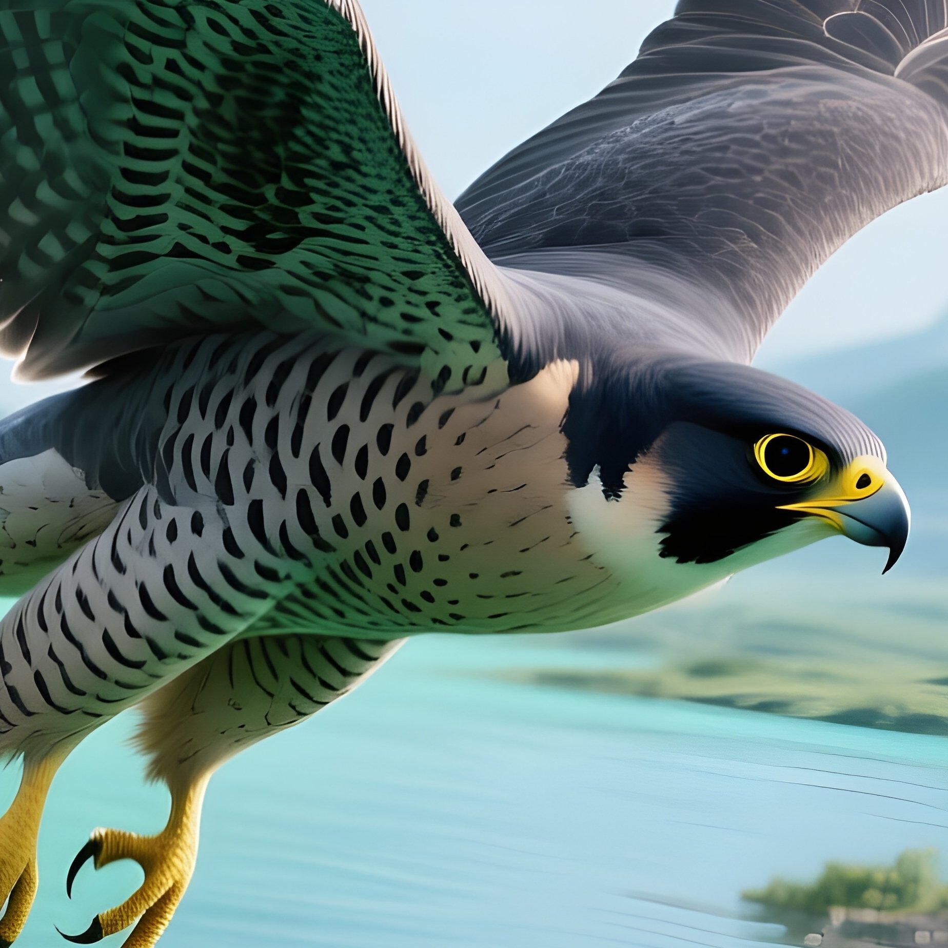 Bird Peregrine Falcon Diving Towards Water Science Fiction - Full Resolution Quality Preview