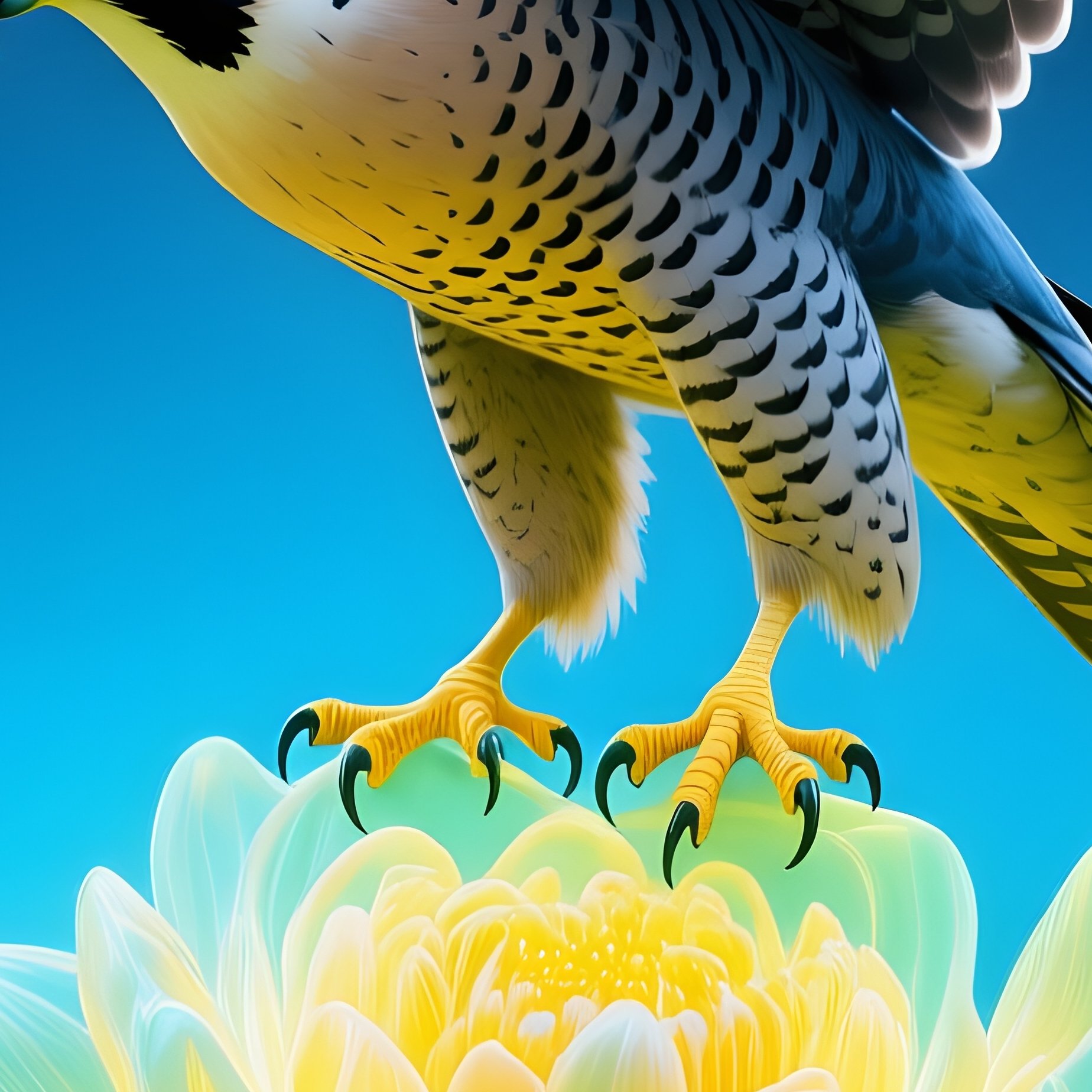 Bird-Peregrine-Falcon-Landing-On-Flower-Science-Fiction - Full Resolution Quality Preview