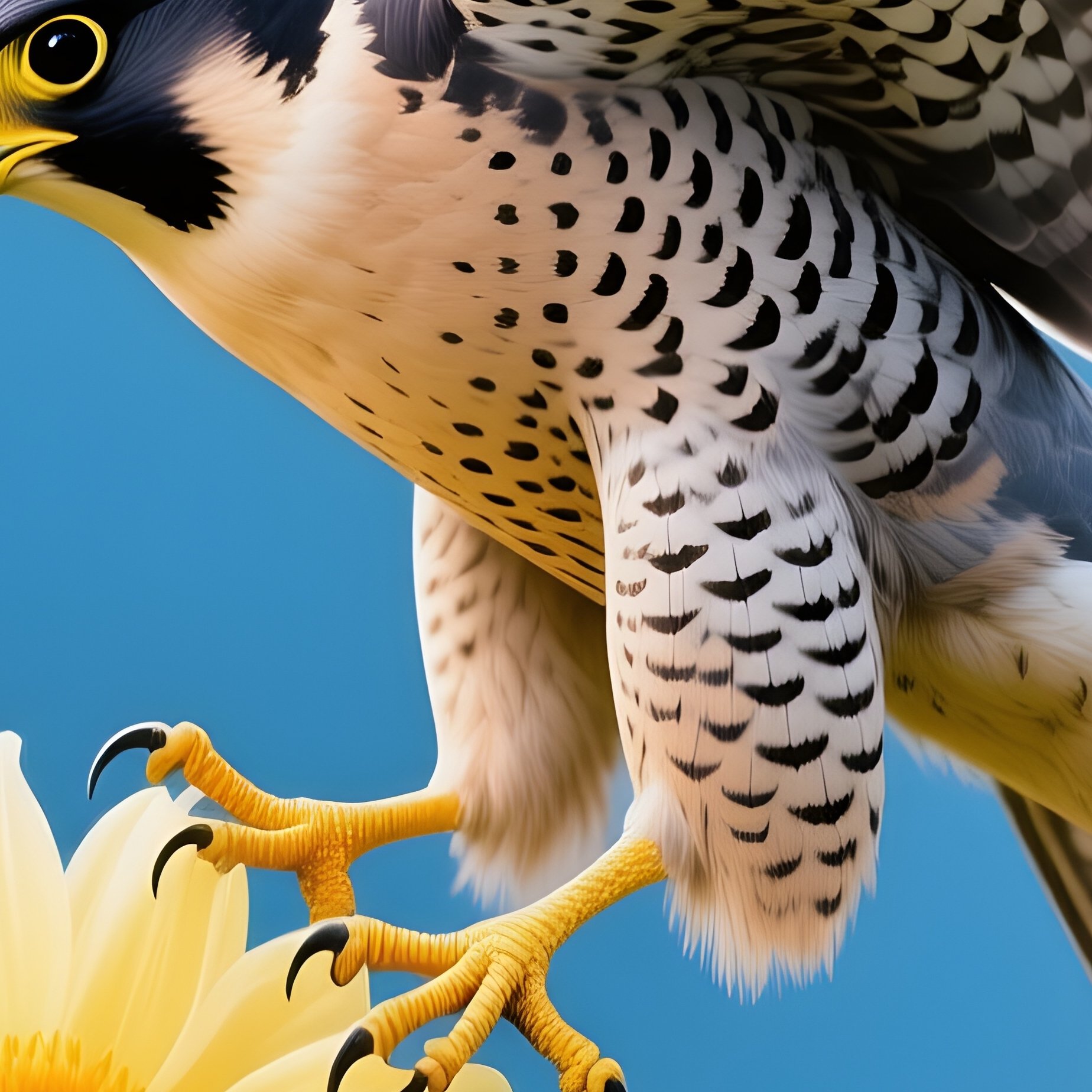 Bird-Peregrine-Falcon-Landing-On-Flower-Still-Life - Full Resolution Quality Preview