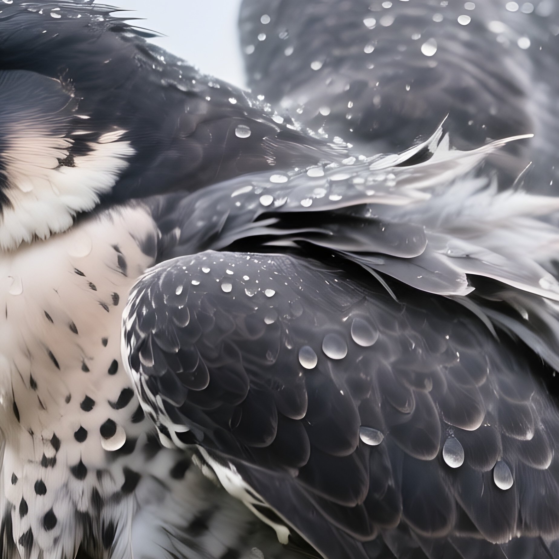 Bird Peregrine Falcon Shaking Off Raindrops In Morning Mist - Full Resolution Quality Preview
