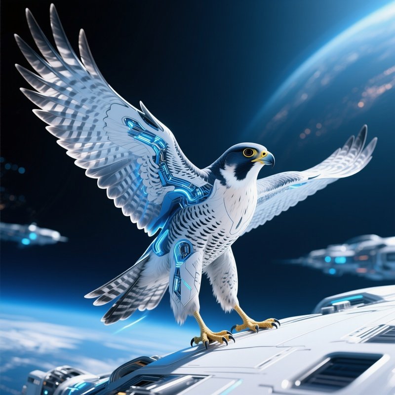 Bird Peregrine Falcon Stretching Wings After Long Flight Science Fiction