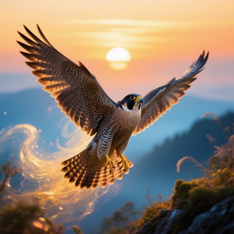 Bird Peregrine Falcon Sunrise Wings Spreading Science Fiction