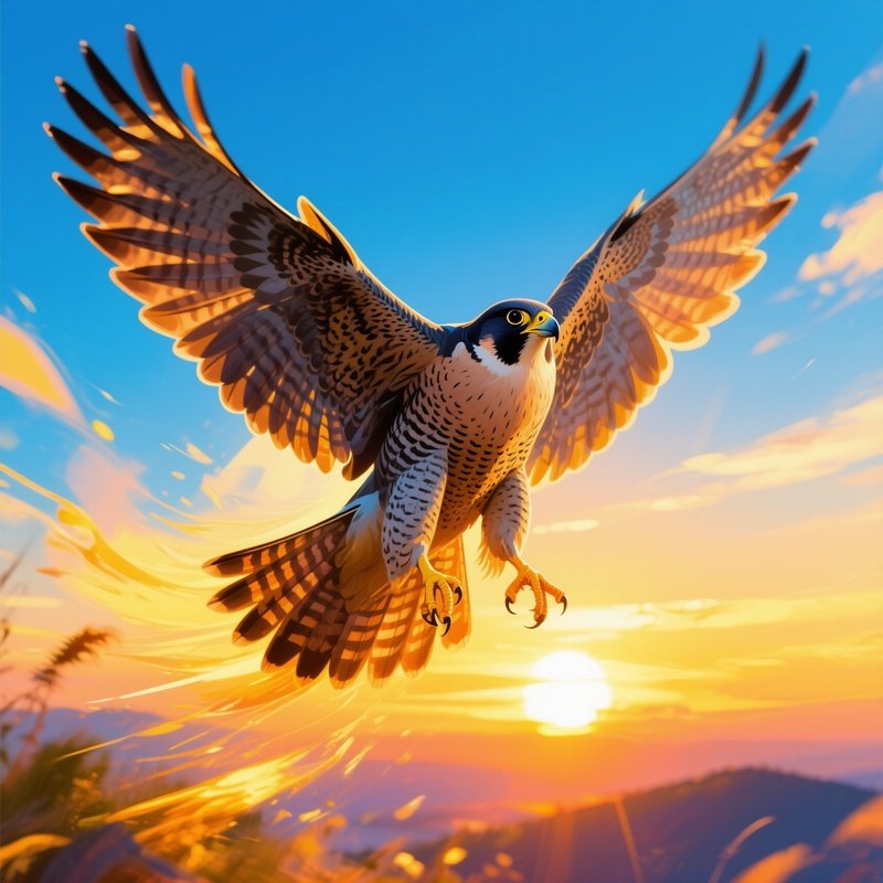 Bird Peregrine Falcon Sunrise Wings Spreading Digital Art