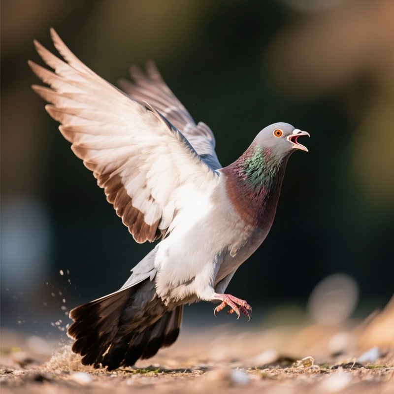Bird Rock Dove Calling Out Wings Slightly Open