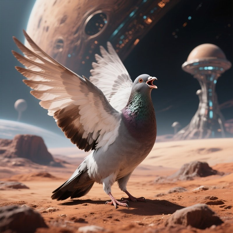 Bird Rock Dove Calling Out Wings Slightly Open Science Fiction