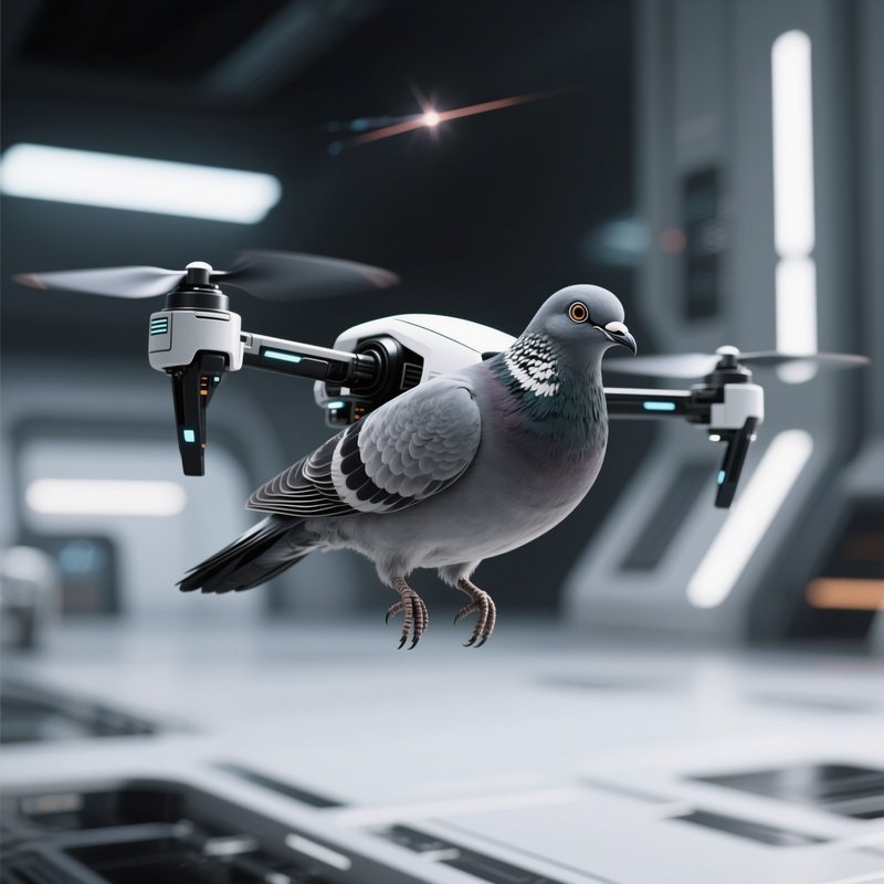 Bird Rock Dove Hanging In Air With Focused Eyes Science Fiction