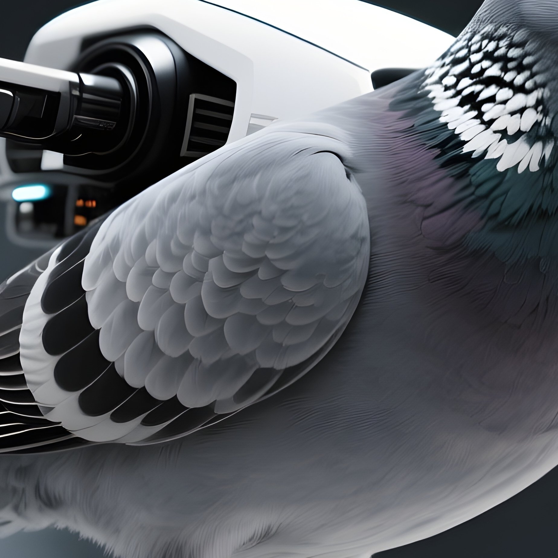 Bird Rock Dove Hanging In Air With Focused Eyes Science Fiction - Full Resolution Quality Preview