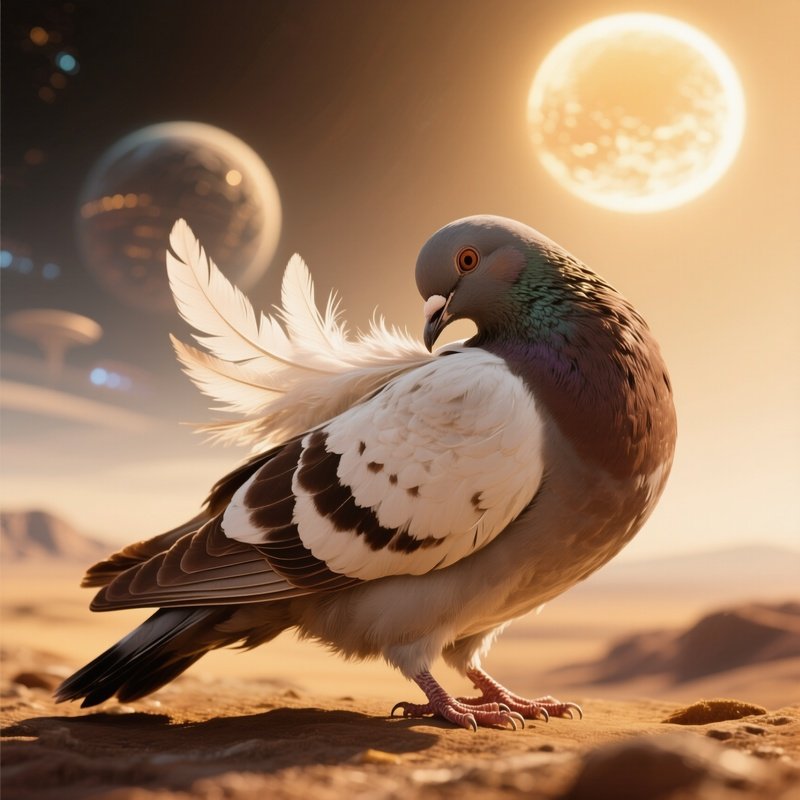 Bird Rock Dove Preening Feathers Under Soft Sunlight Science Fiction