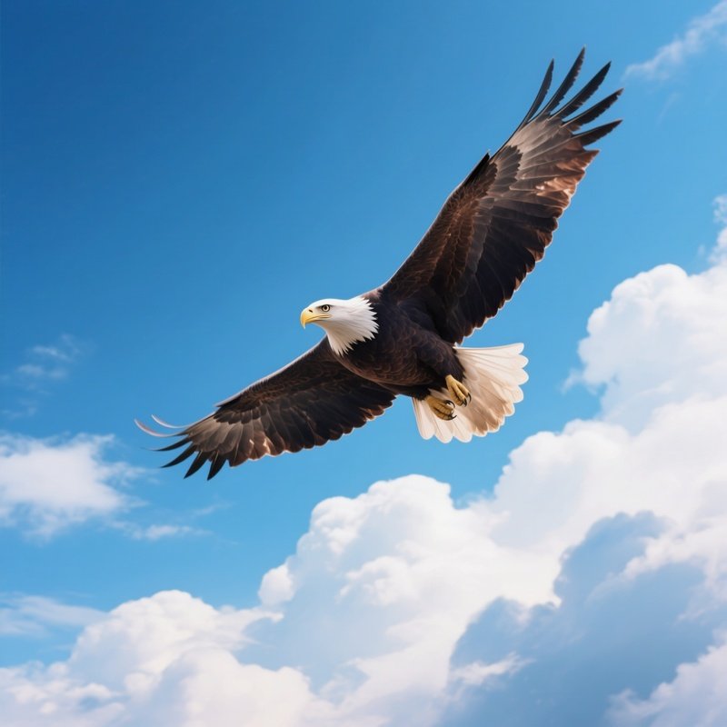 Bird Sailing Bald Eagle Soaring High With Clouds Beneath