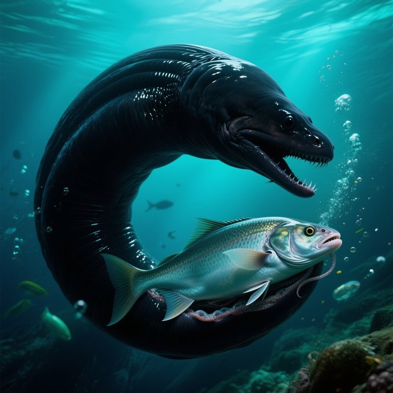 Black Swallow Creature Distended Stomach Holding Prey Twice Its Size