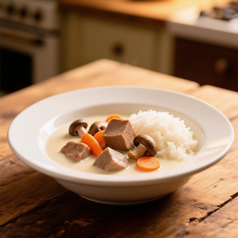 Blanquette De Veau Creamy Veal Stew With Carrots Mushrooms And White Rice