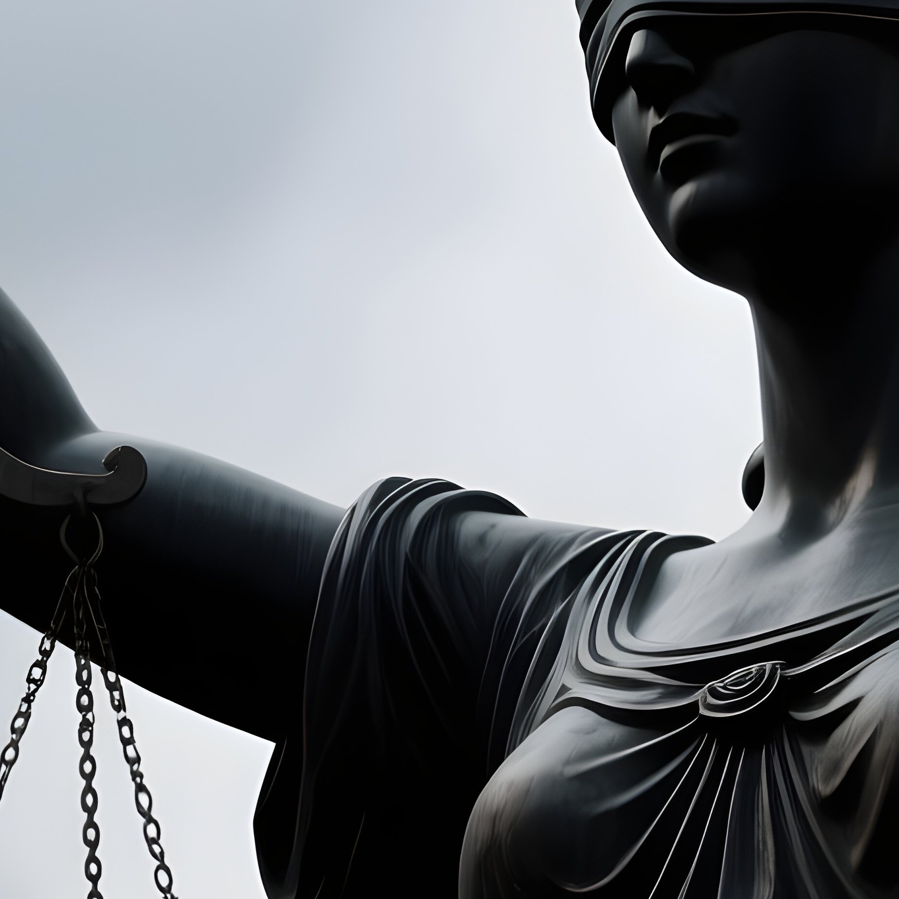 Blindfold: The Lady Justice Statue, Blindfolded And Holding Scales, Silhouetted Against A Dramatic Stormy Sky, Symbolizing Impartiality. - Full Resolution Quality Preview