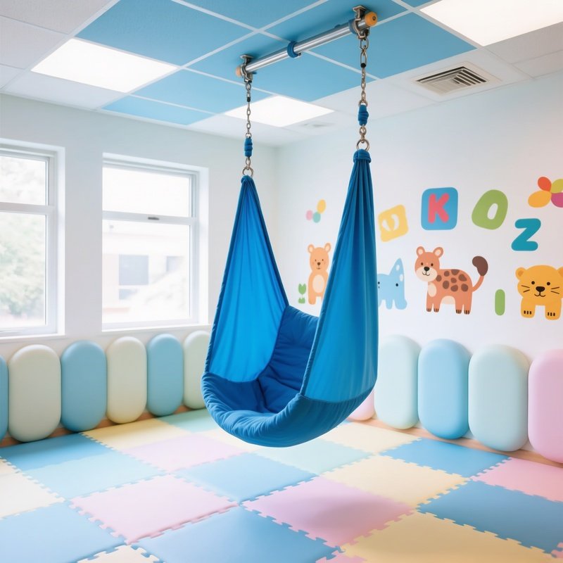 Blue Therapeutic Sensory Swing In Playroom