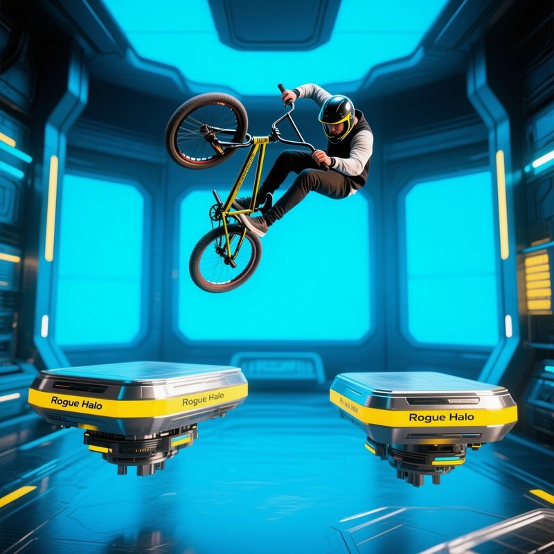 Bmx Rider Flipping Between Hovering Platforms Science Fiction