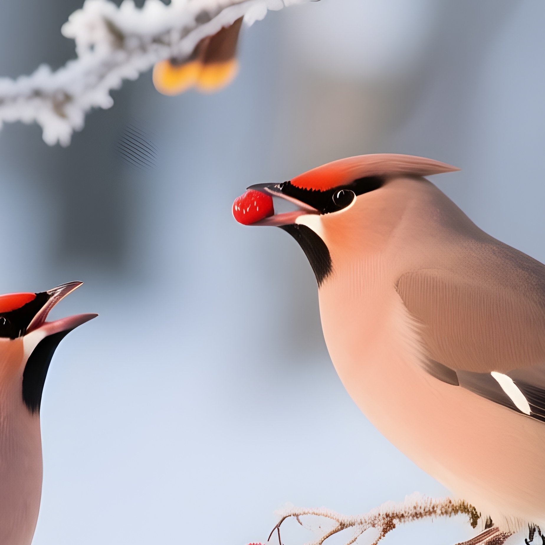Bohemian Waxwing Flock Feasting On Rowan Berries Winter - Full Resolution Quality Preview