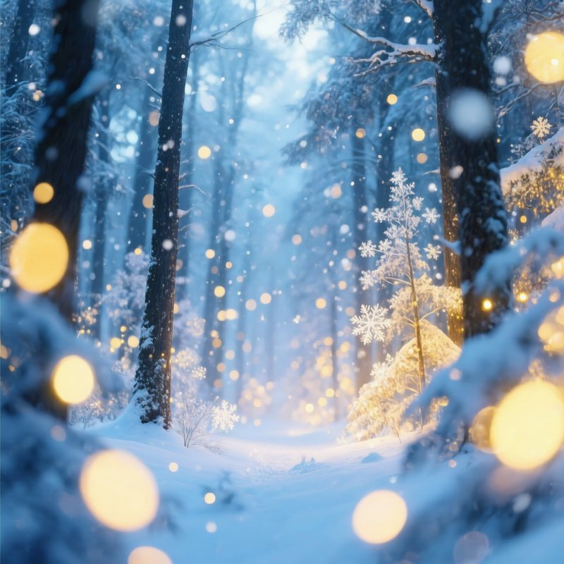 Bokeh Effect In A Snowy Forest Winter Forest