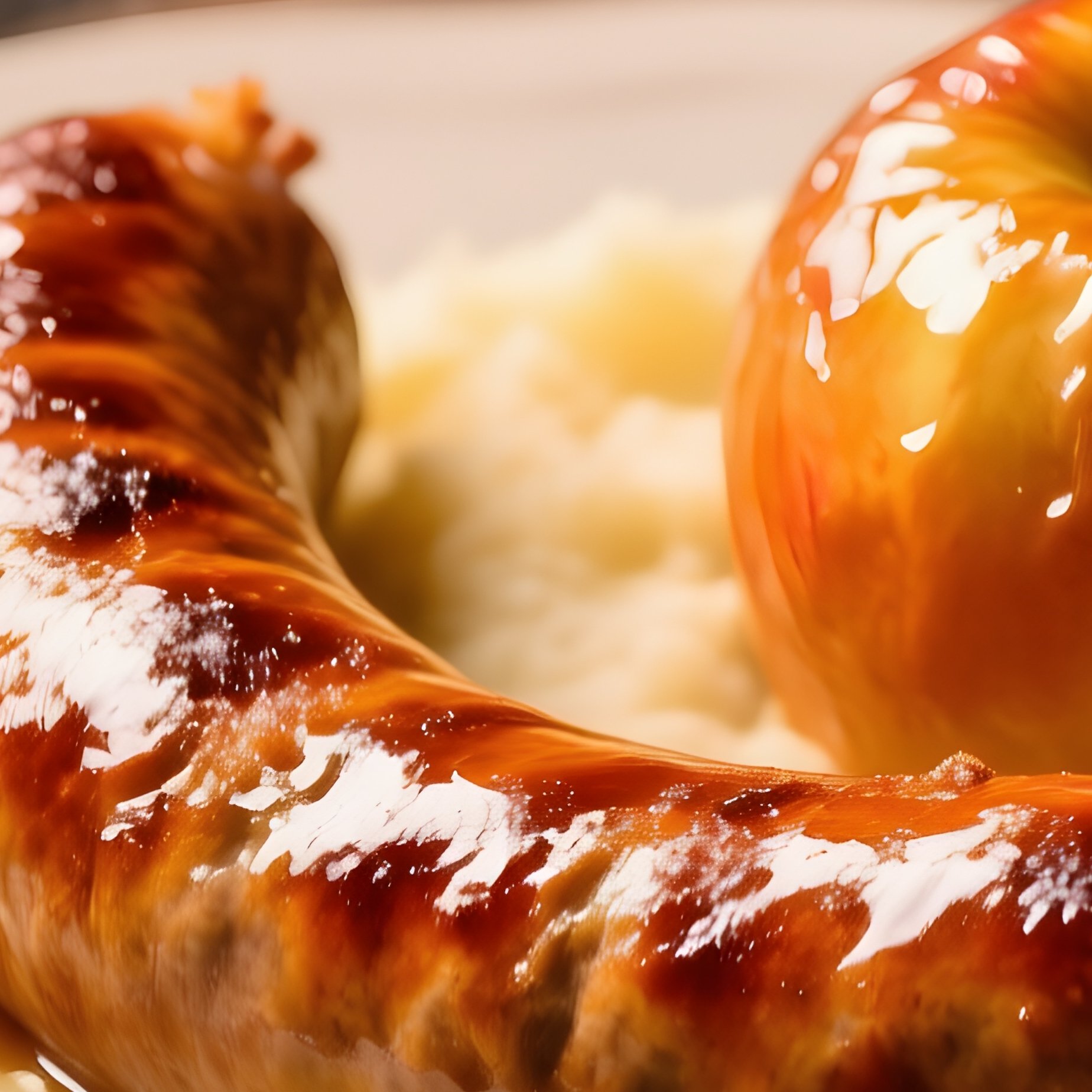 Boudin Noir Roasted Blood Sausage With Caramelized Apples And Mashed Potatoes - Full Resolution Quality Preview