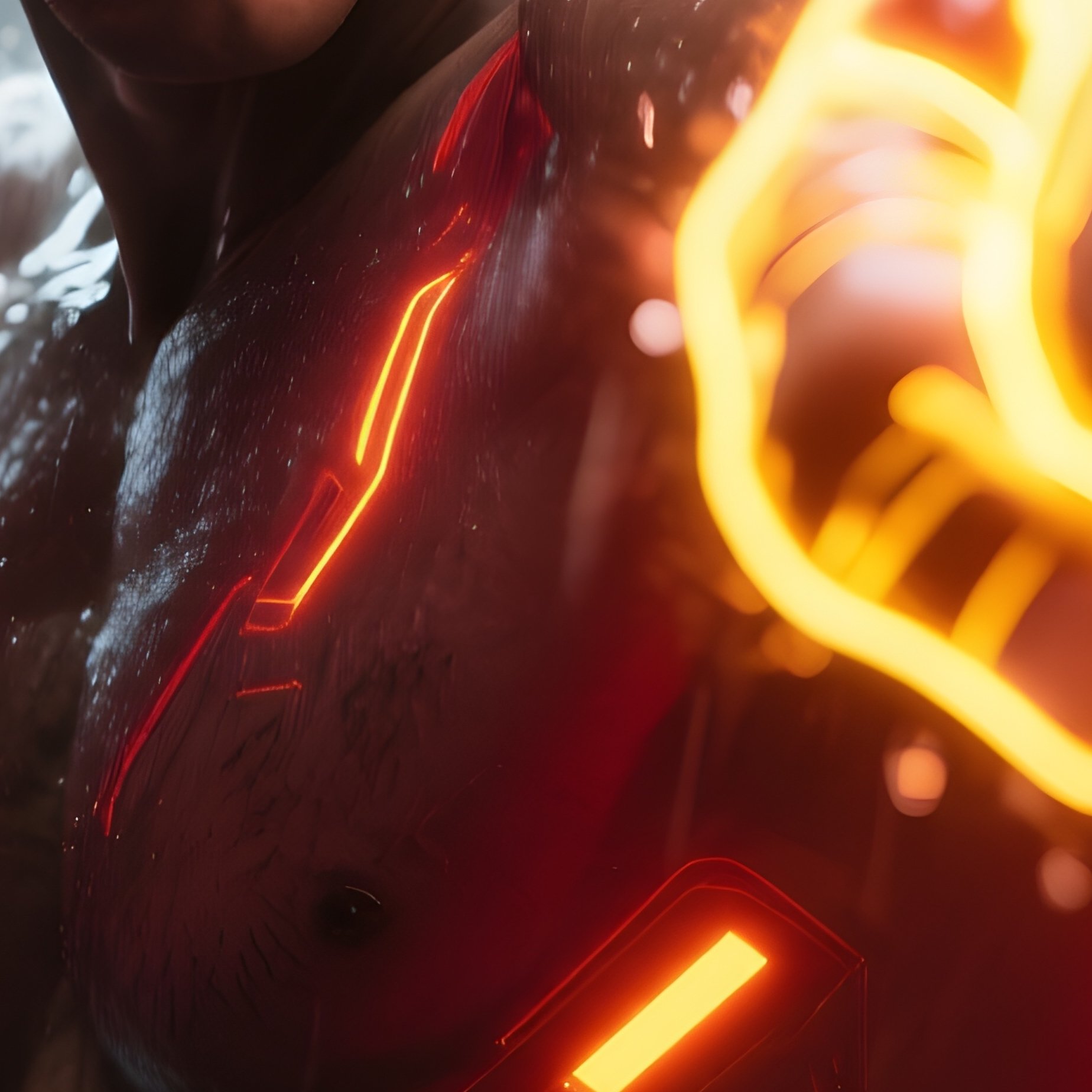 Boxer Striking Glowing Fists Rain Scifi - Full Resolution Quality Preview