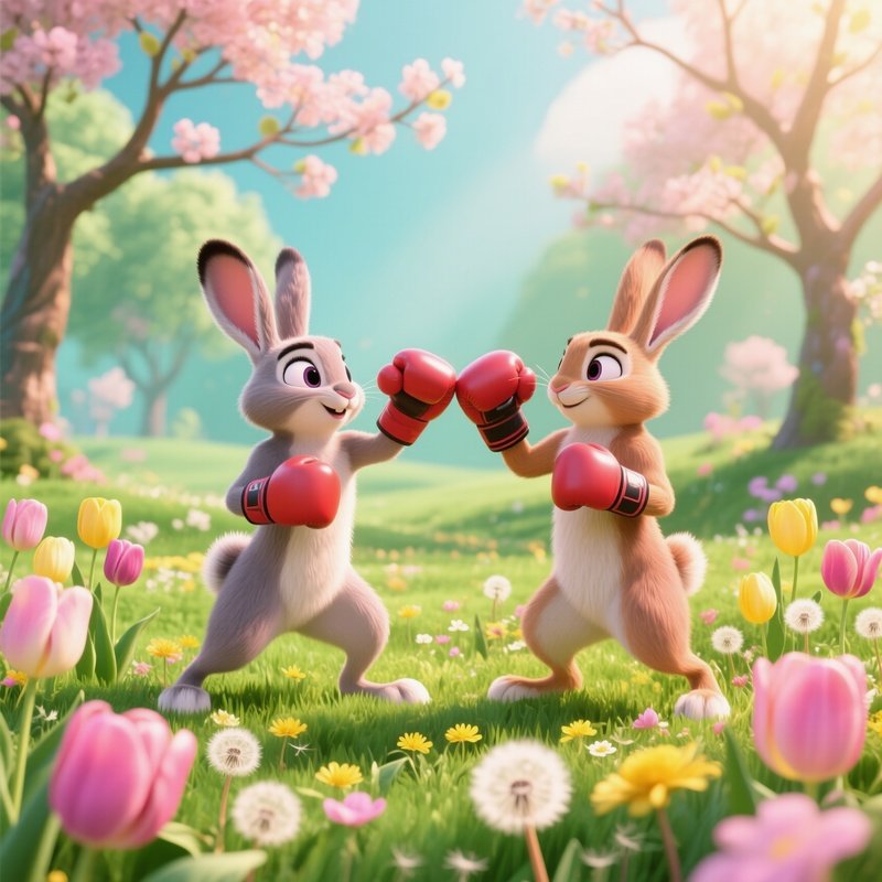 Boxing Hares Spring Field