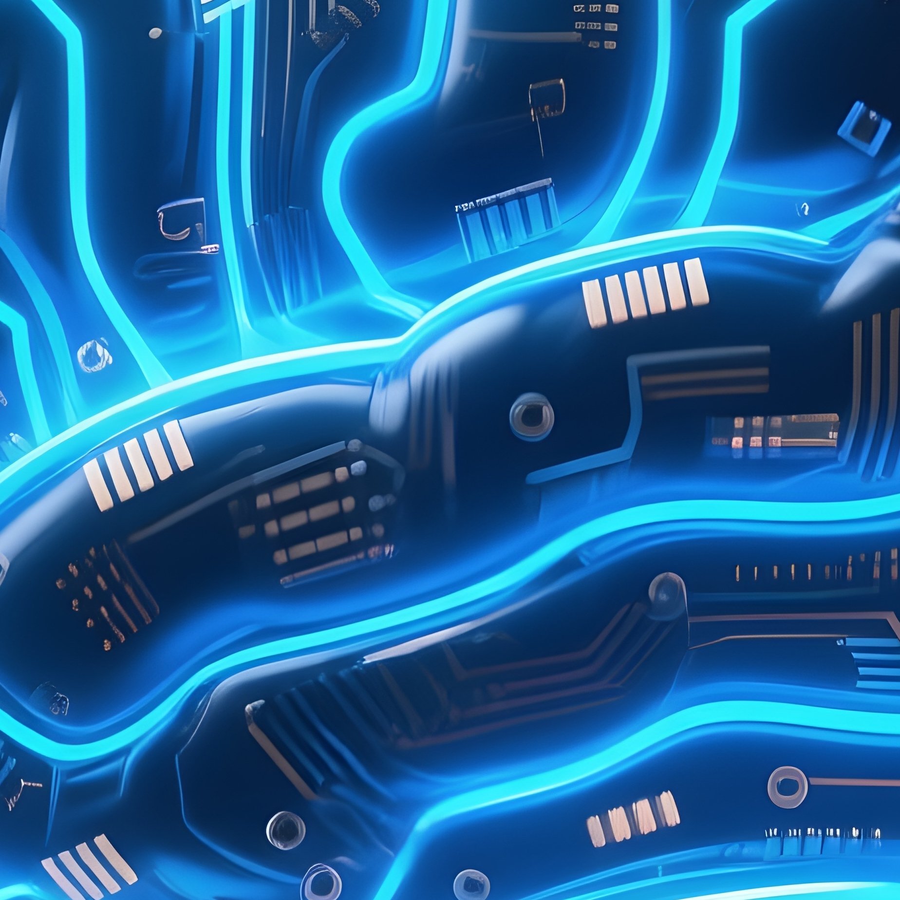 Brain Circuit: A Human Brain Shape Formed Entirely By Glowing Blue Fiber Optic Cables And Circuit Board Traces, Representing Artificial Intelligence. - Full Resolution Quality Preview