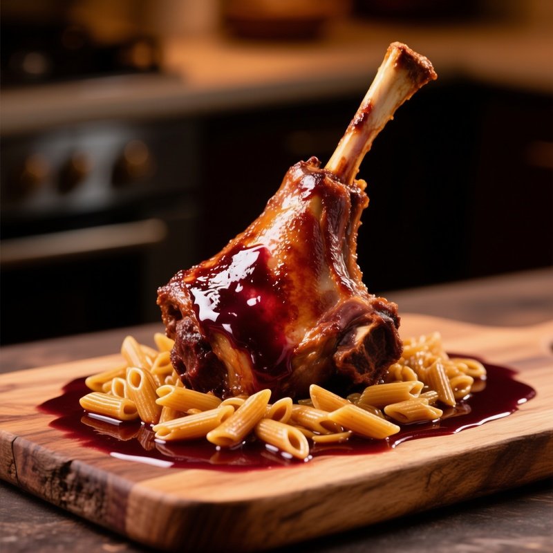 Braised Lamb Shank In Wine Reduction With Orzo Pasta