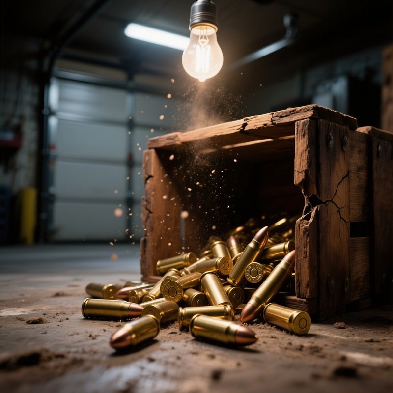 Brass 45 Ace Cartridges Spilling From Wooden Crate