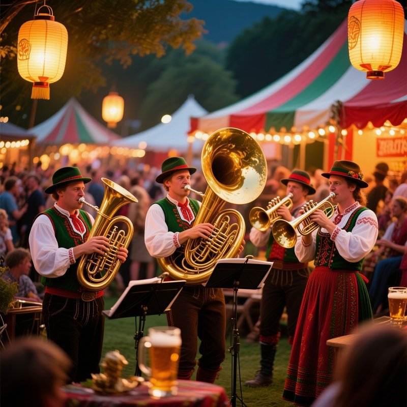 Brass Band Playing Traditional Music Beer Tent Photorealistic