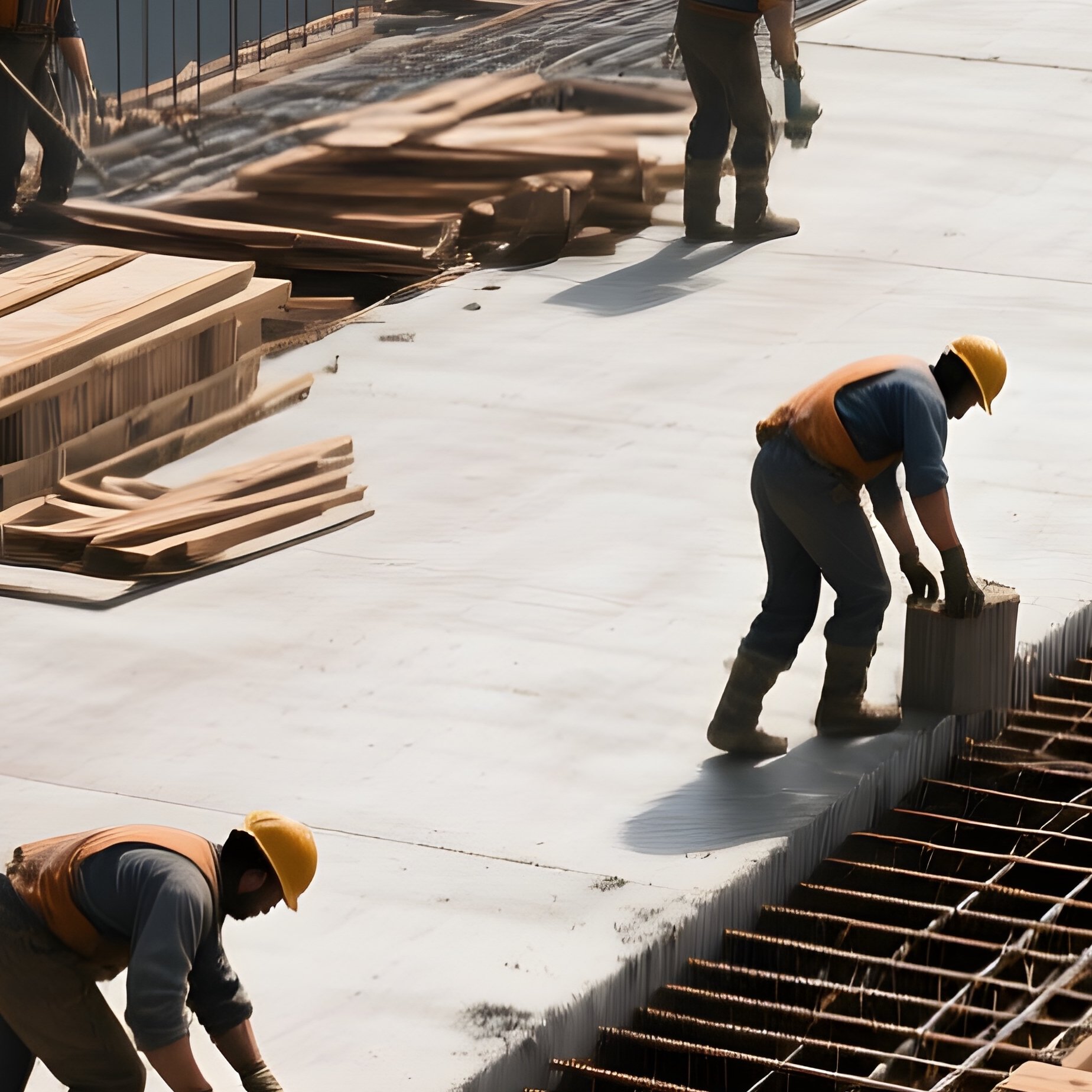 Bridge Concrete Pouring Workers Rebar Fictional - Full Resolution Quality Preview