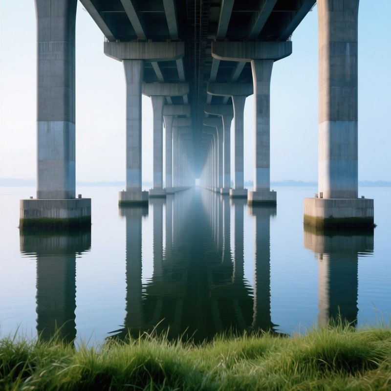 Bridge Pillars Reflected In Water Bridge Pillars